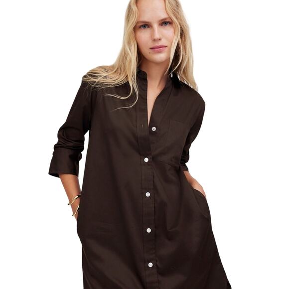 Madewell Dark Brown Cotton Sateen Shirt Dress XXS NWT Work to Weekend - Picture 4 of 9
